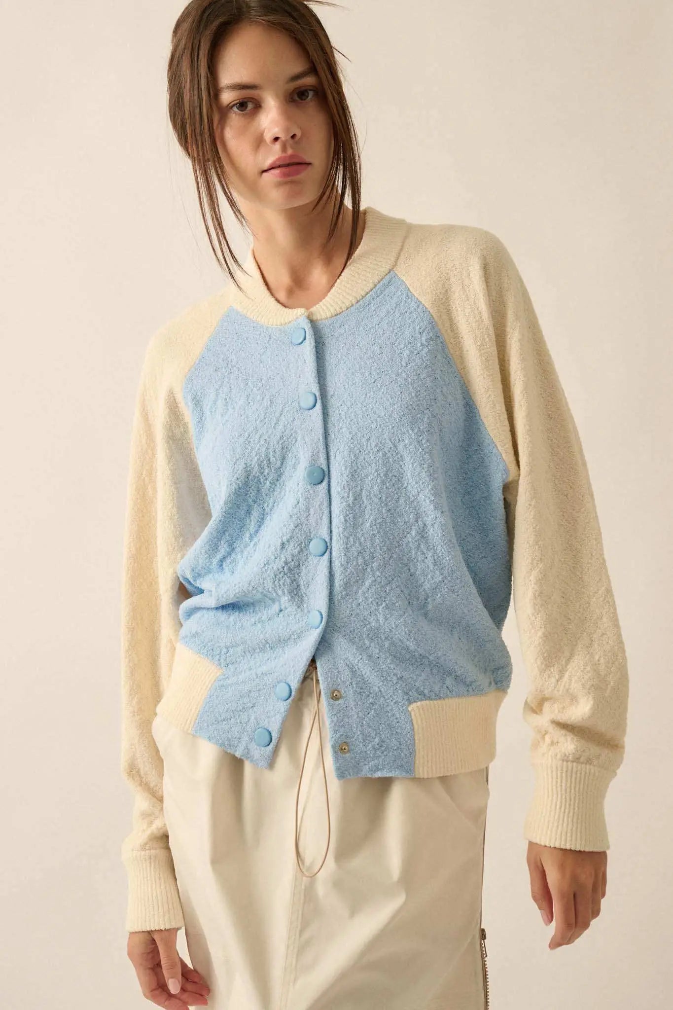Home Run Colorblock Knit Varsity Bomber Jacket
