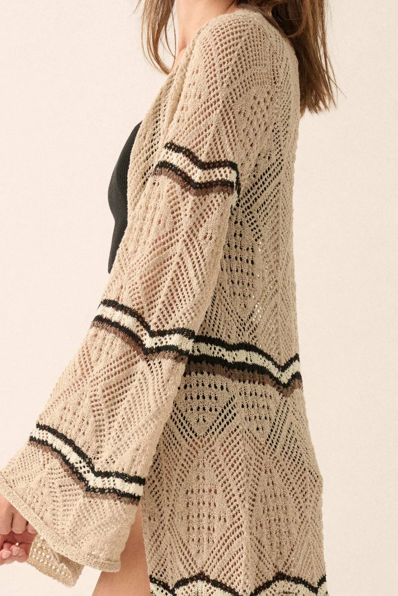 Diamond Drift Striped Crochet Duster Cardigan