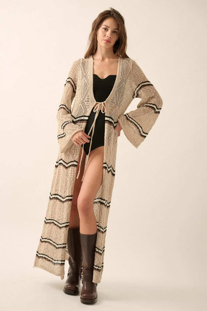 Diamond Drift Striped Crochet Duster Cardigan