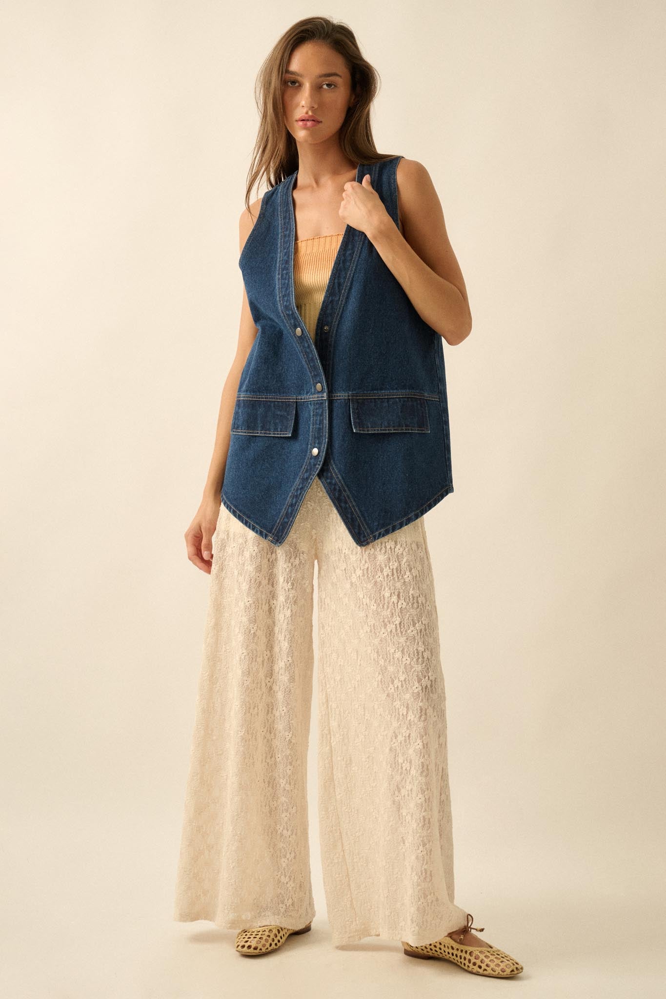 Days Go By Denim Snap-Front Vest
