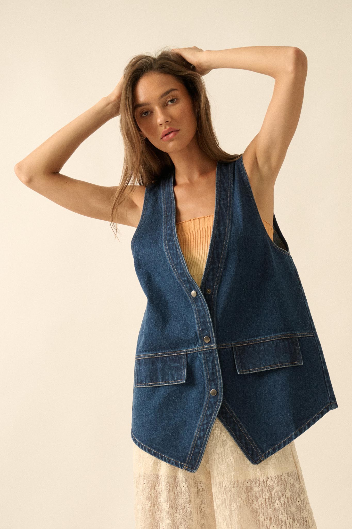 Days Go By Denim Snap-Front Vest