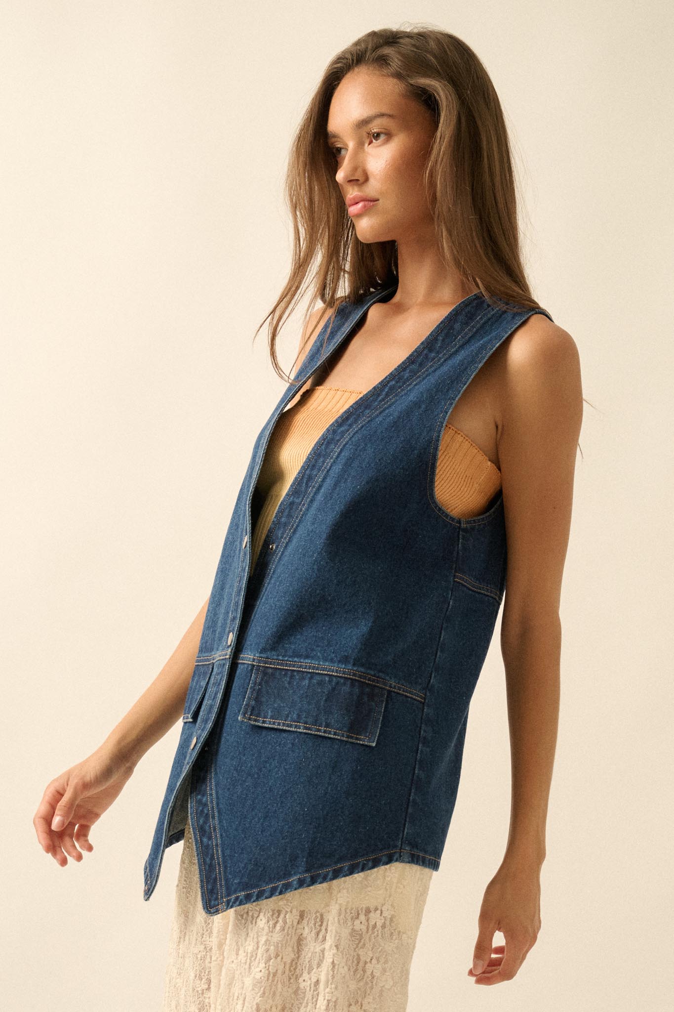 Days Go By Denim Snap-Front Vest