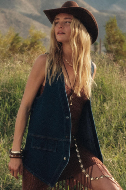 Days Go By Denim Snap-Front Vest