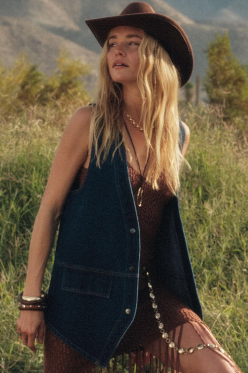 Days Go By Denim Snap-Front Vest