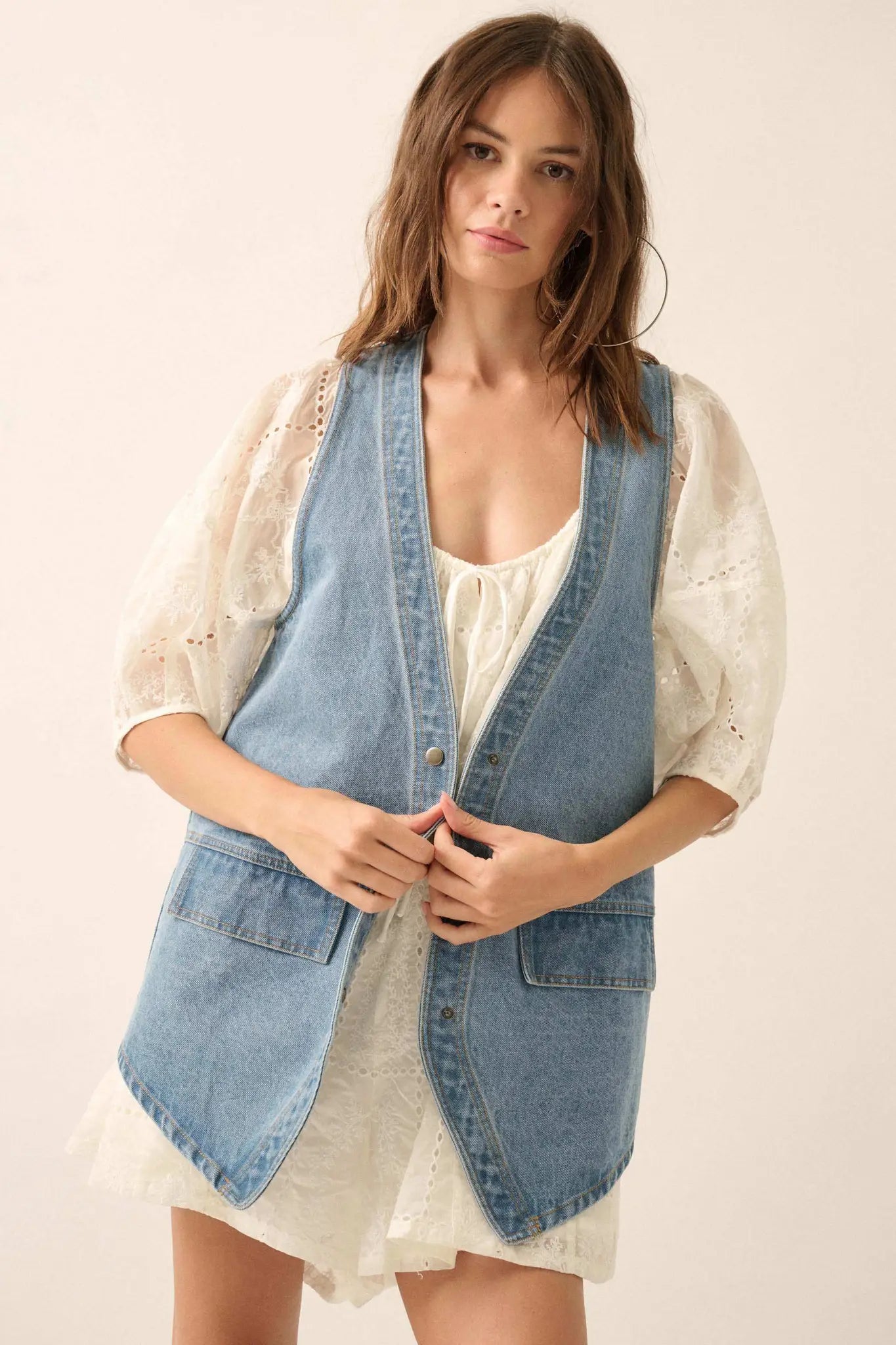 Days Go By Denim Snap-Front Vest