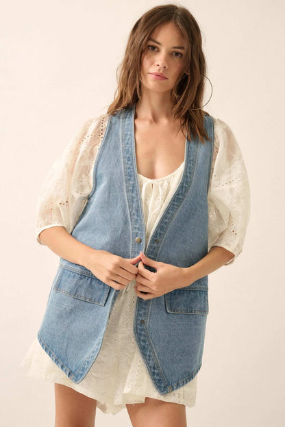 Days Go By Denim Snap-Front Vest