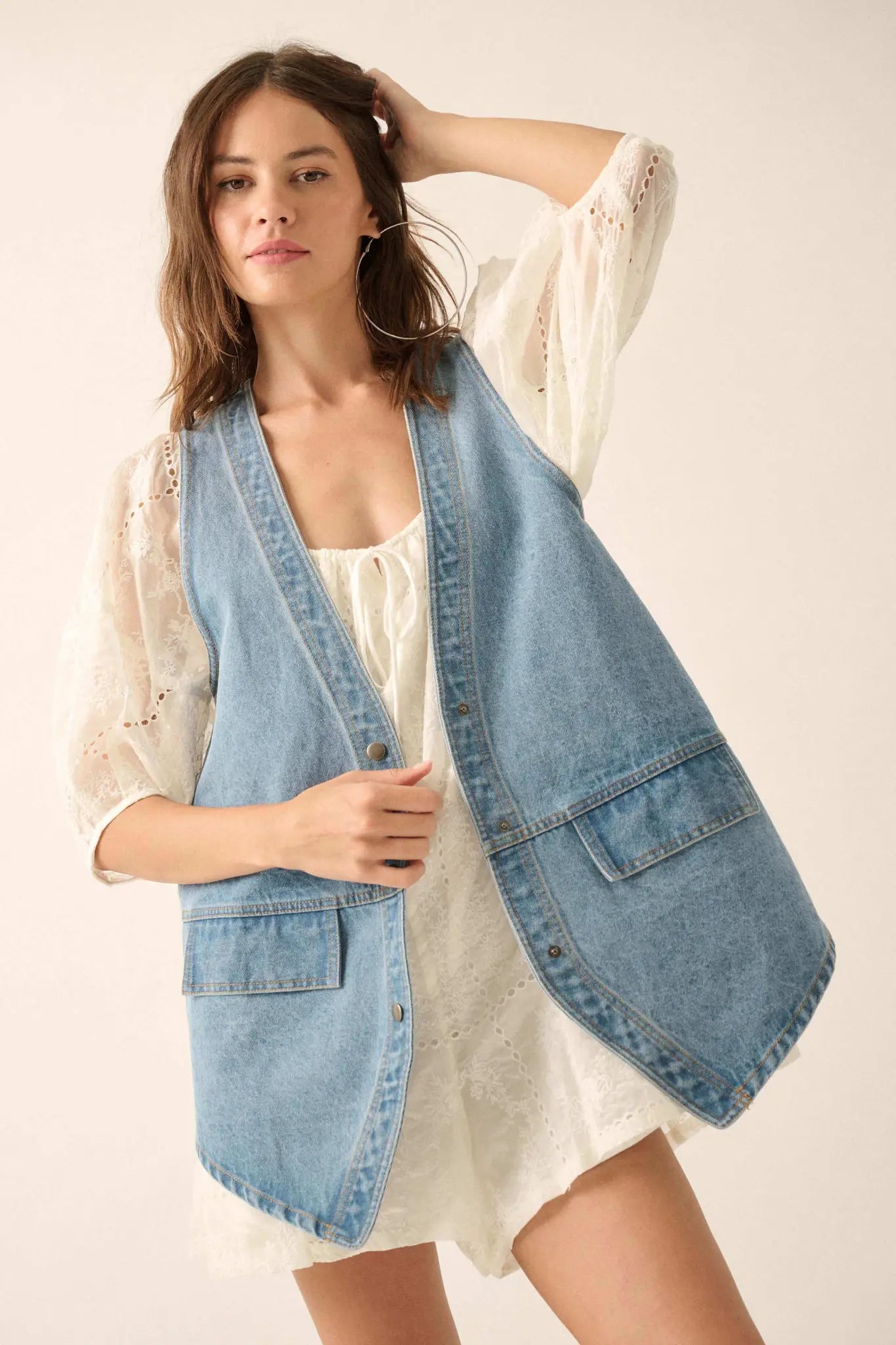 Days Go By Denim Snap-Front Vest