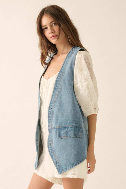 Days Go By Denim Snap-Front Vest