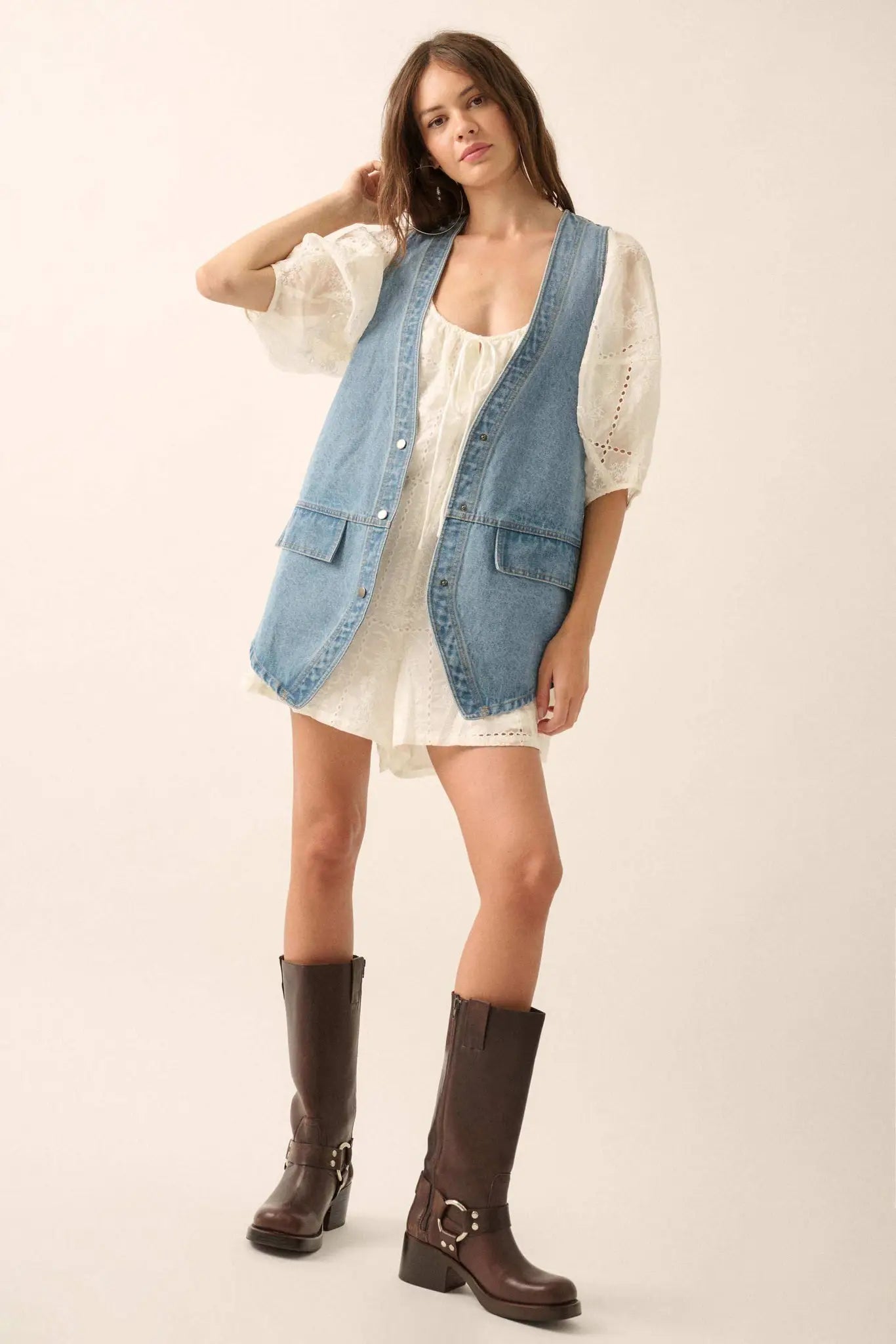 Days Go By Denim Snap-Front Vest