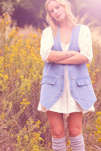 Days Go By Denim Snap-Front Vest