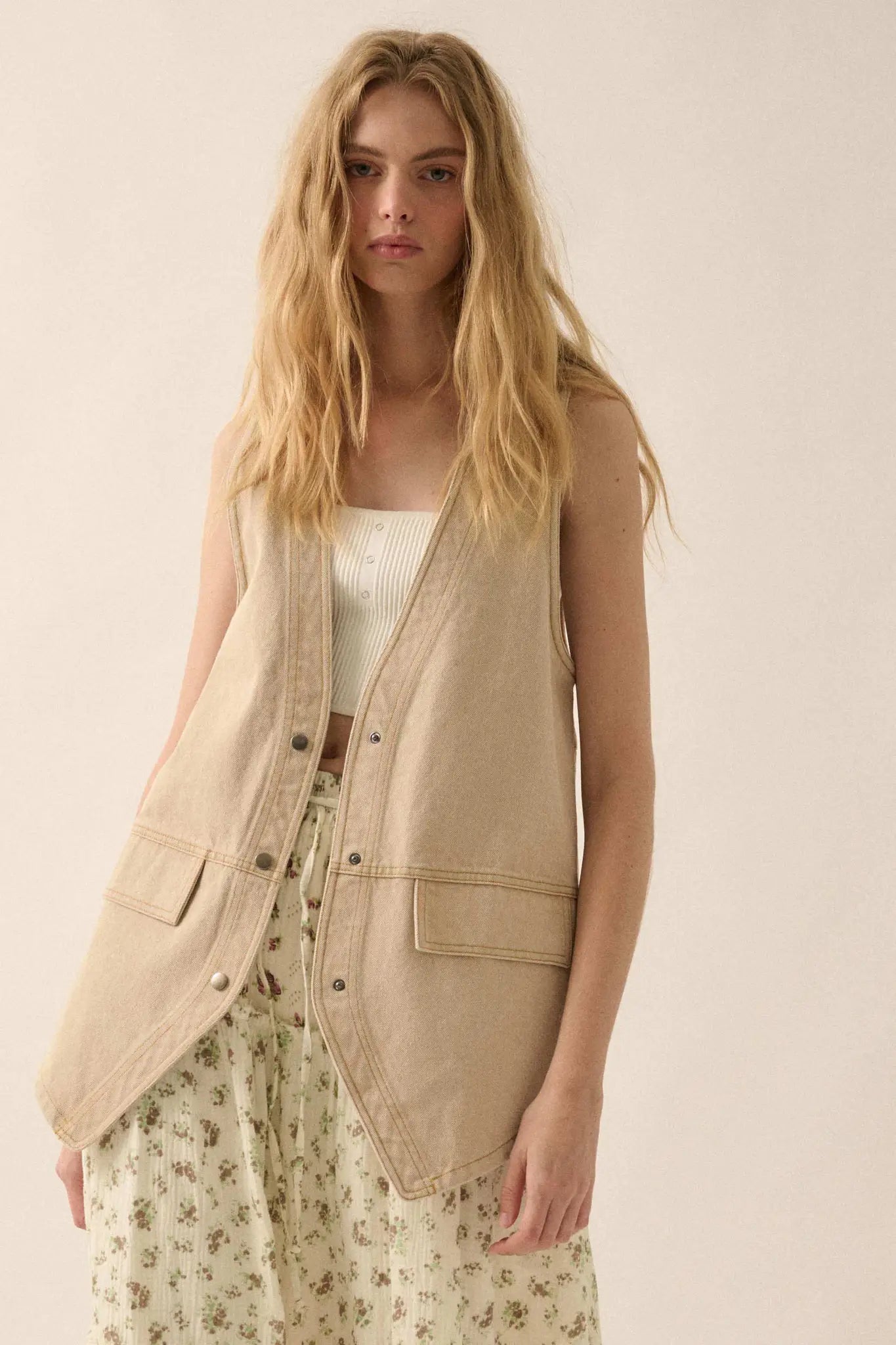 Days Go By Denim Snap-Front Vest