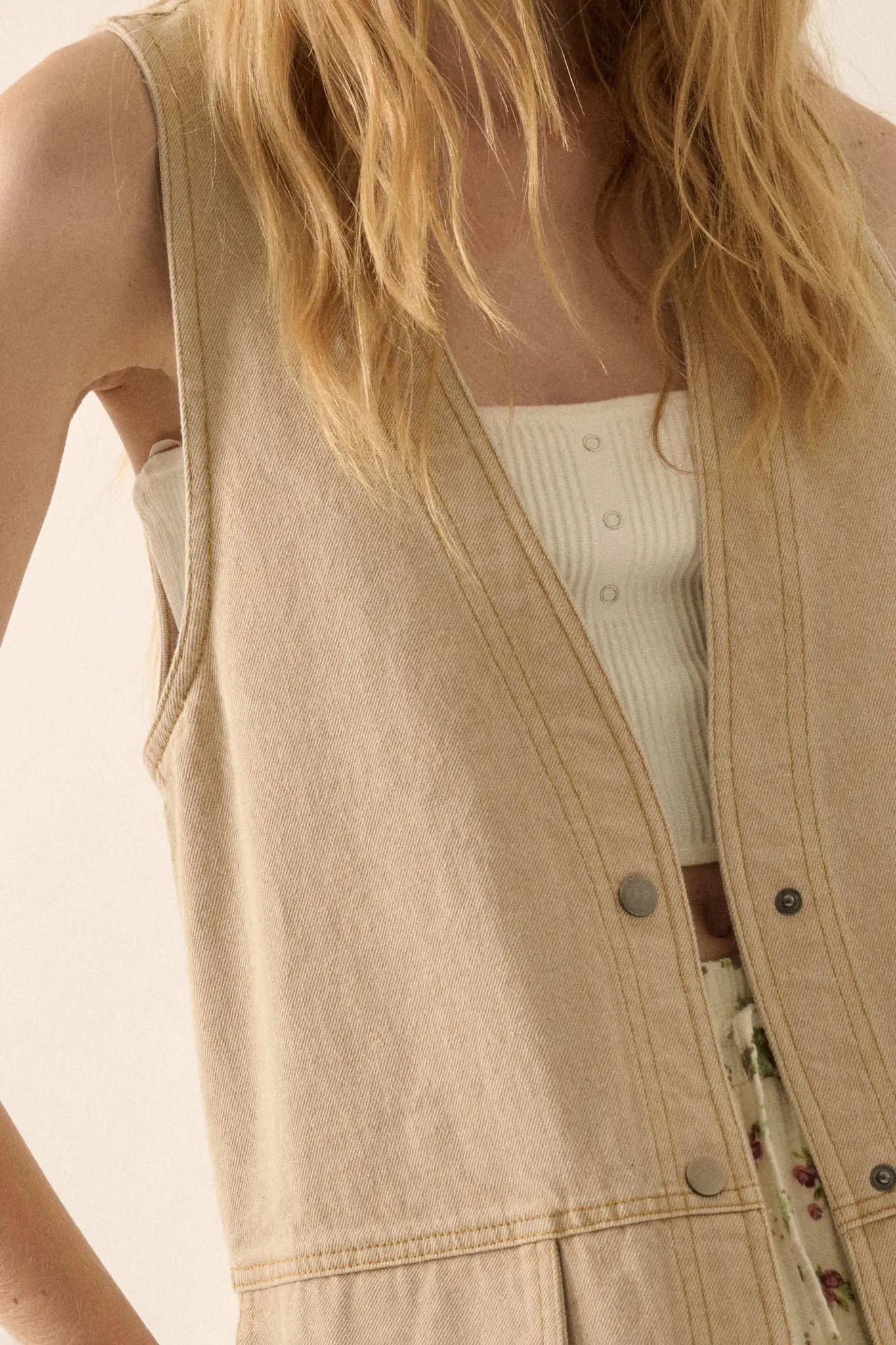 Days Go By Denim Snap-Front Vest