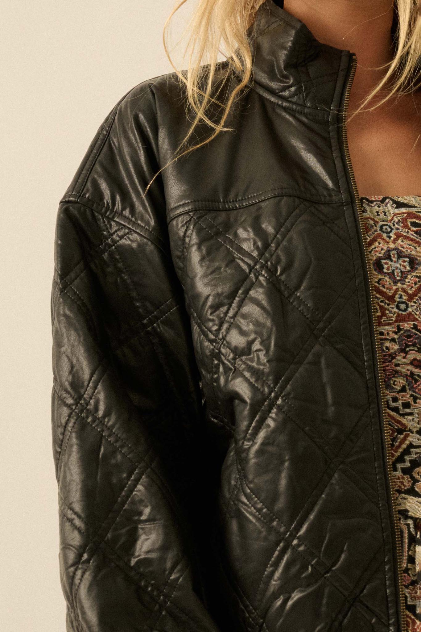 Chill Factor Quilted Vegan Leather Oversize Jacket