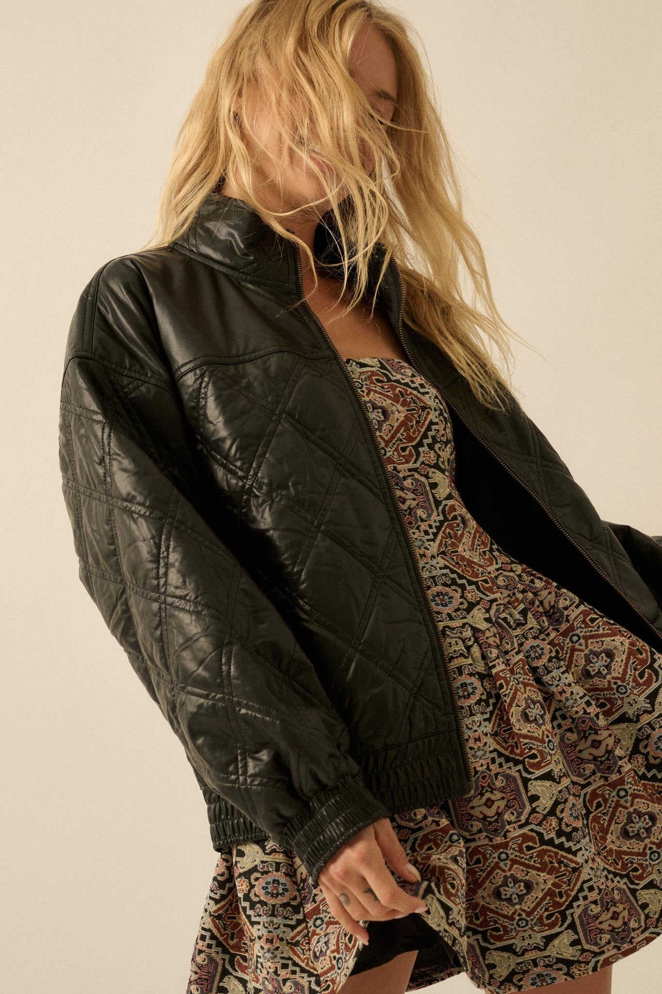 Chill Factor Quilted Vegan Leather Oversize Jacket