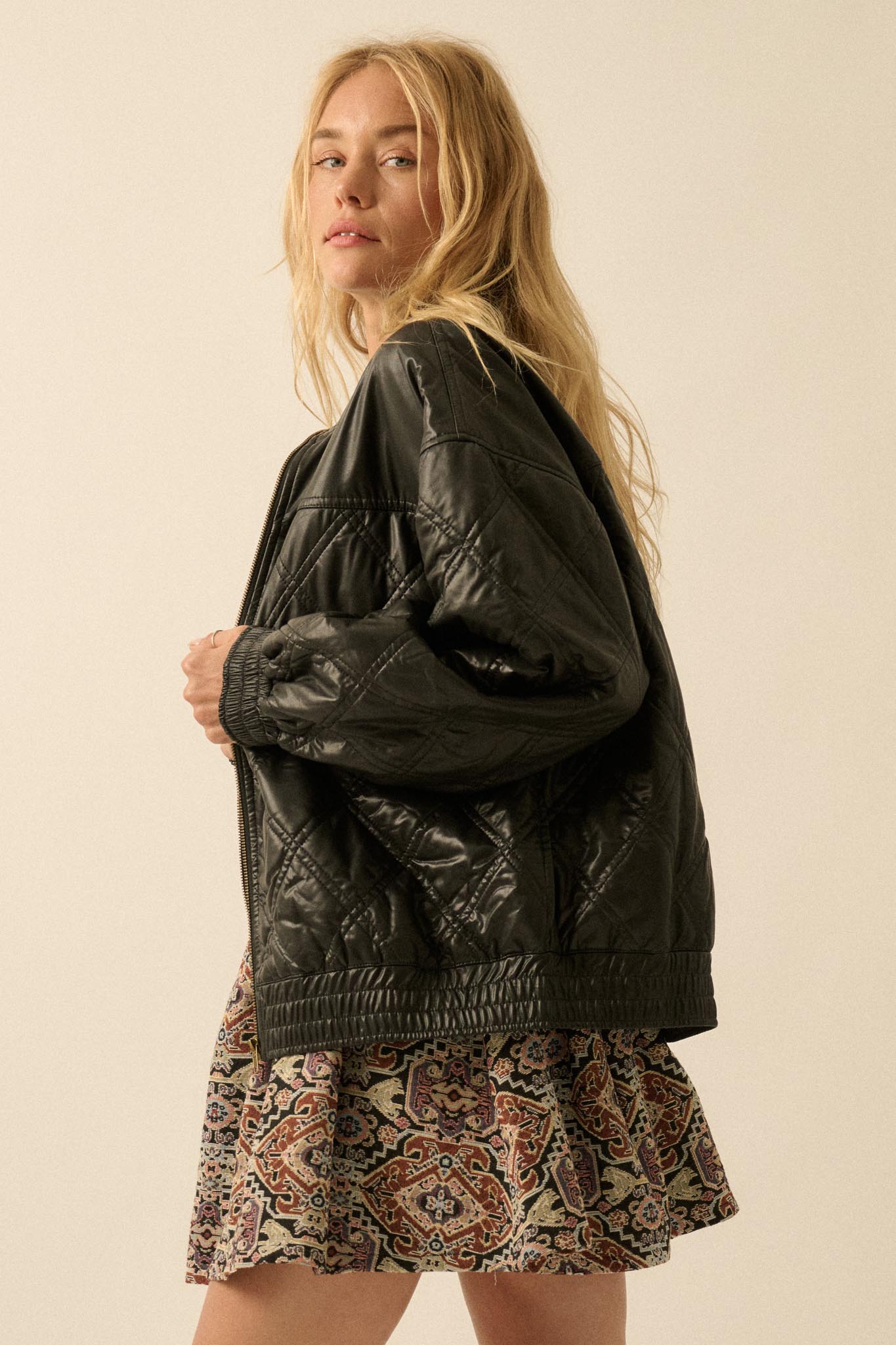 Chill Factor Quilted Vegan Leather Oversize Jacket