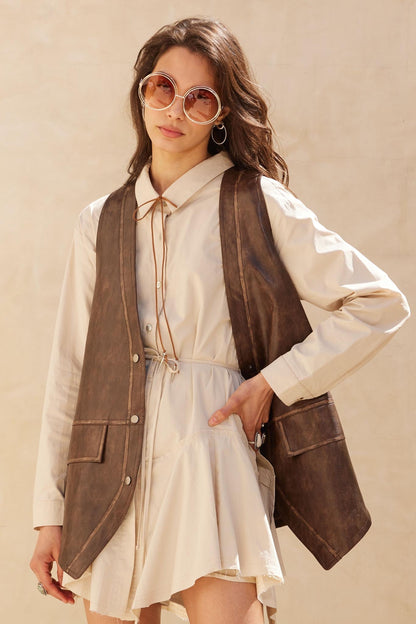 Born to Ride Vegan Leather Snap-Front Vest