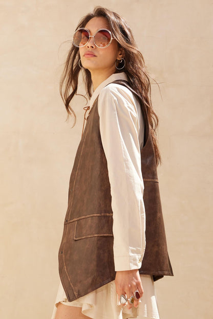Born to Ride Vegan Leather Snap-Front Vest