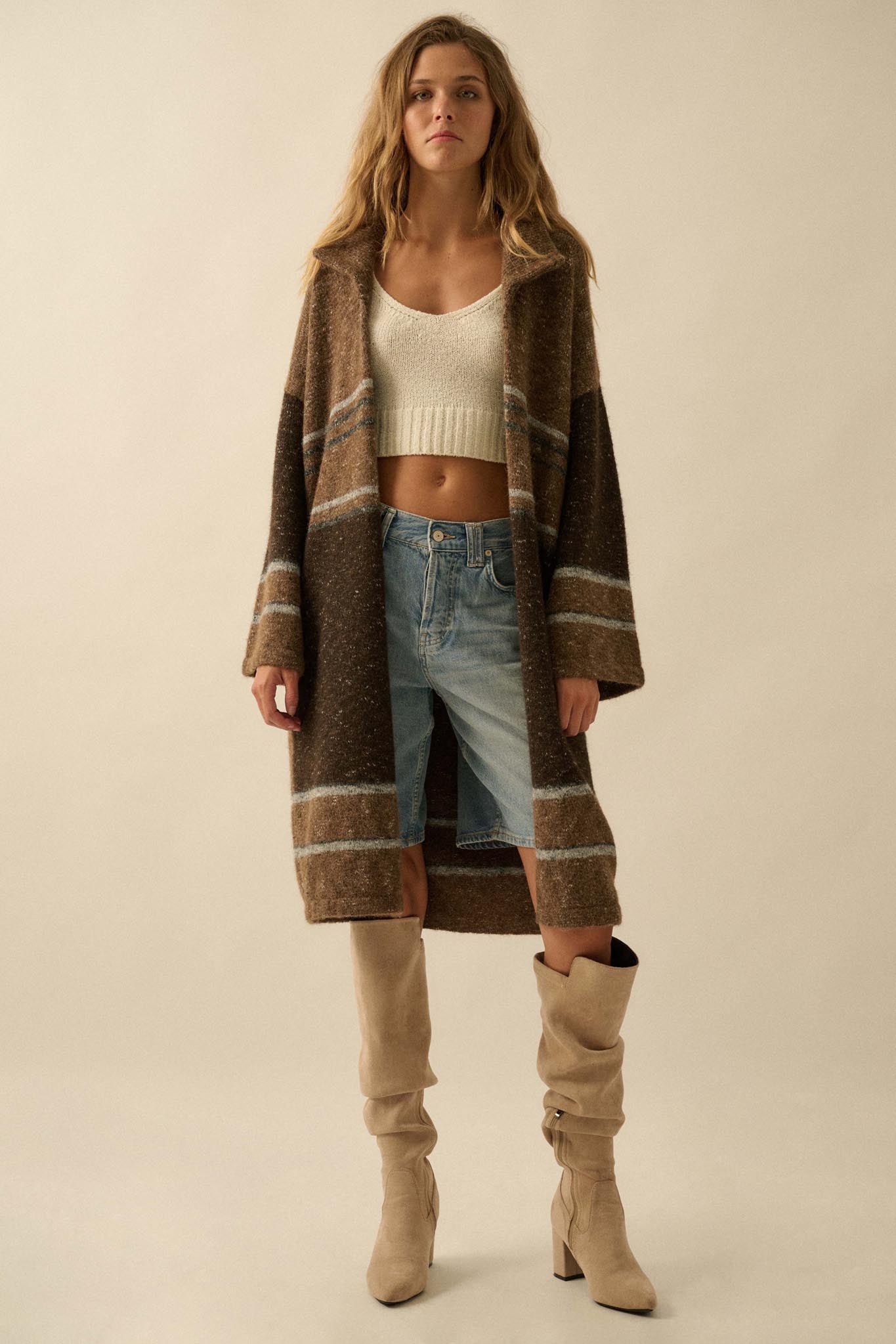 Good Earth Striped Open-Front Duster Cardigan