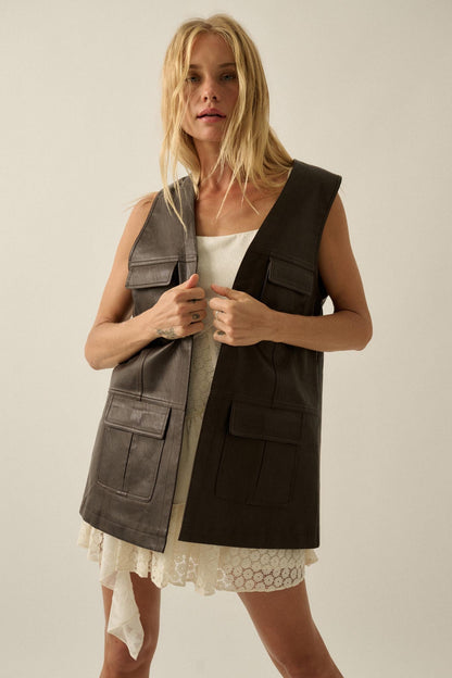 All Day Long Vegan Leather Open-Front Cargo Vest