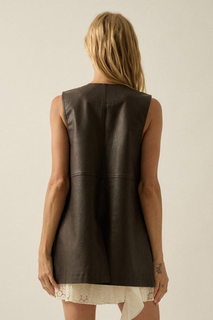 All Day Long Vegan Leather Open-Front Cargo Vest