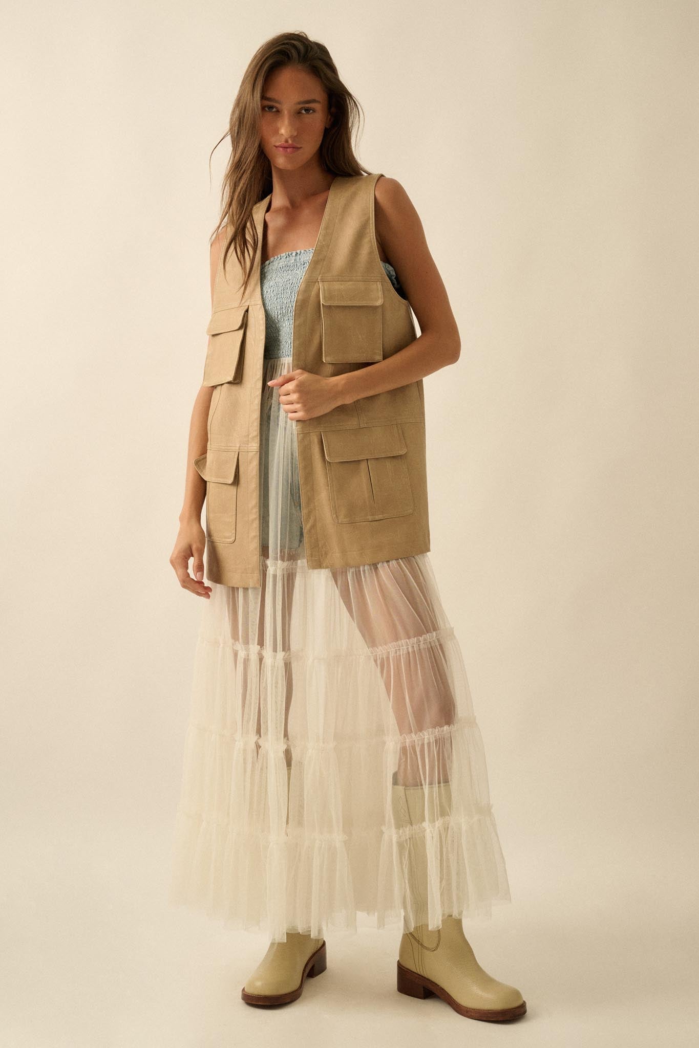 All Day Long Vegan Leather Open-Front Cargo Vest