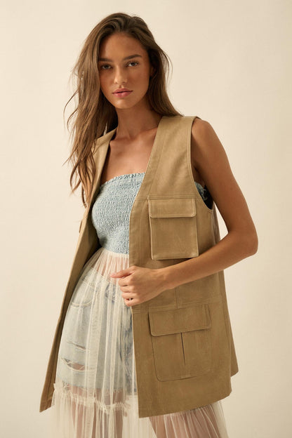 All Day Long Vegan Leather Open-Front Cargo Vest