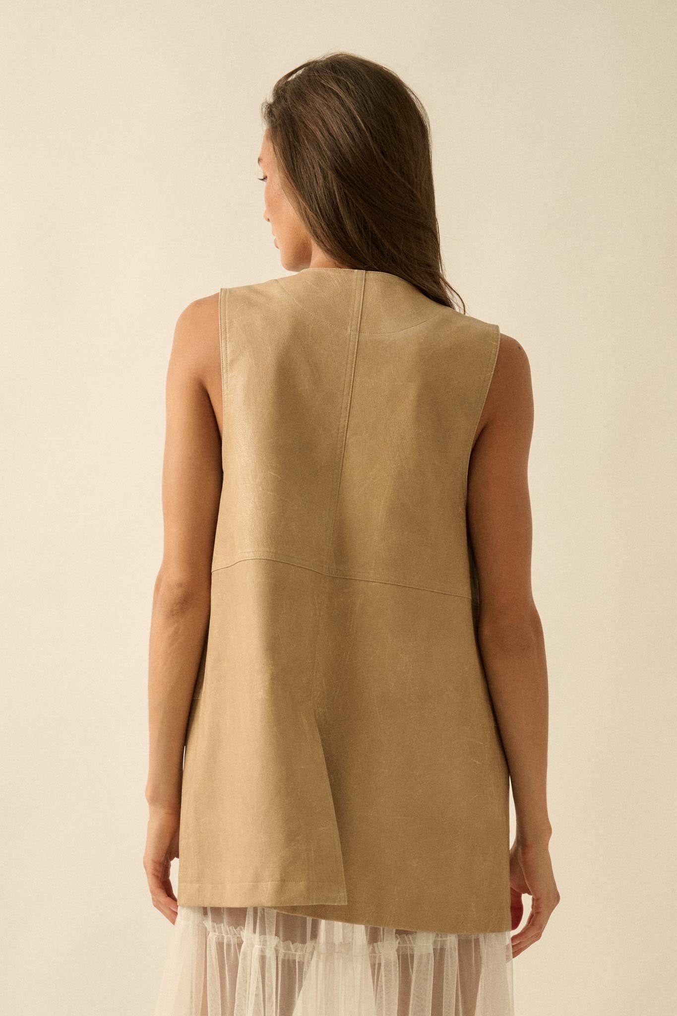 All Day Long Vegan Leather Open-Front Cargo Vest