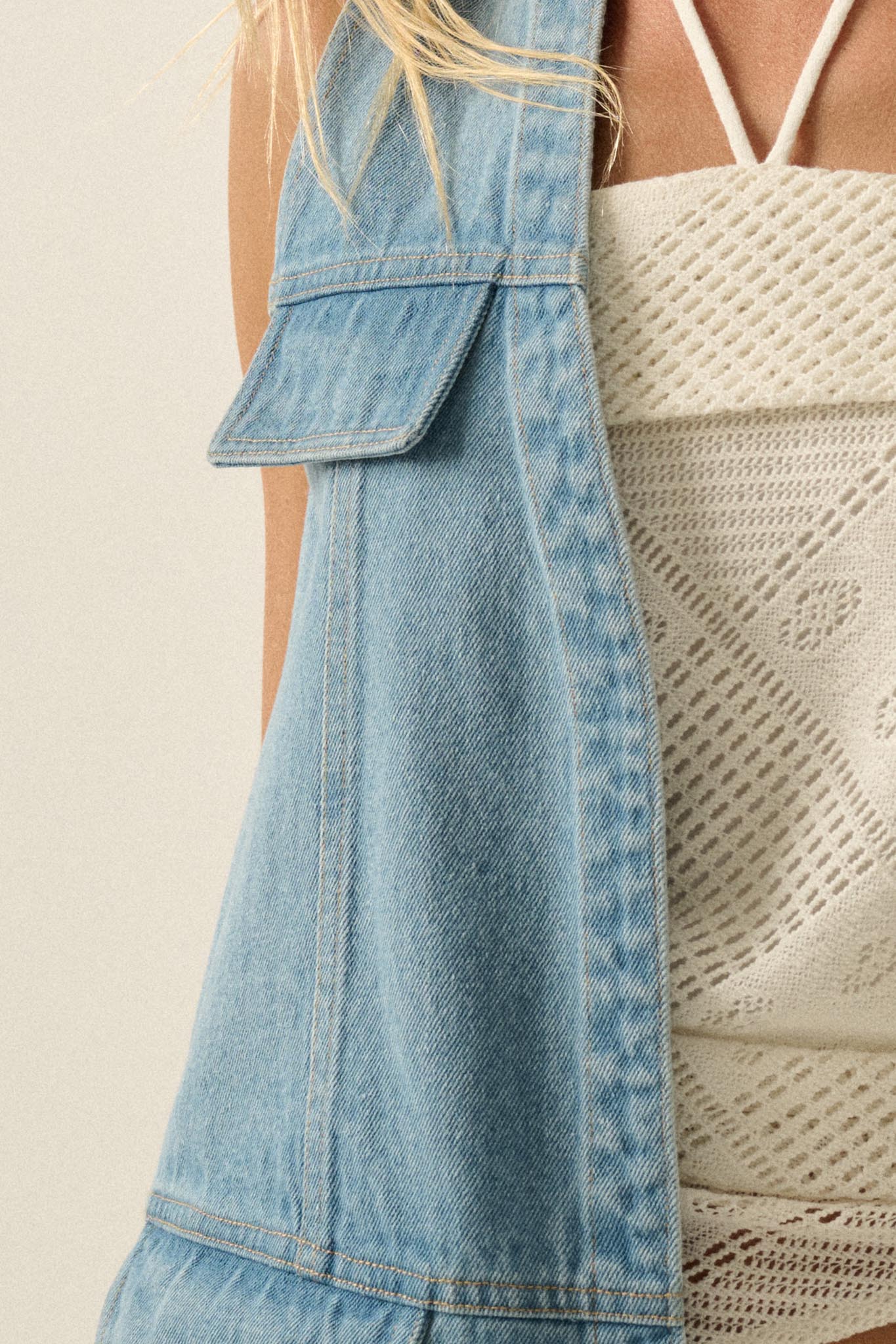 One of These Days Denim Open-Front Cargo Vest