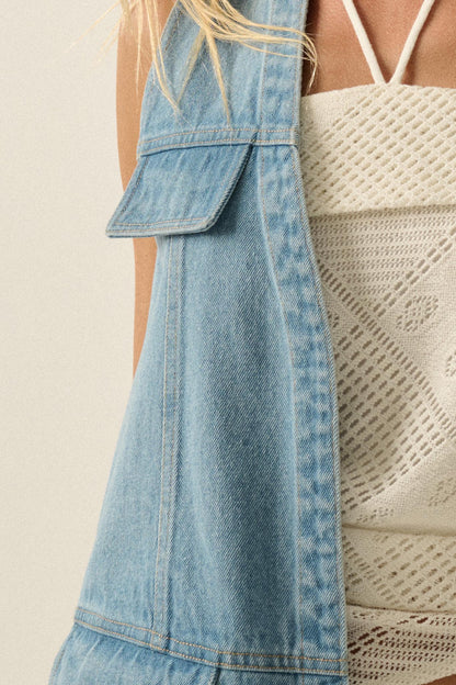 One of These Days Denim Open-Front Cargo Vest