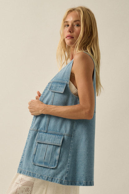 One of These Days Denim Open-Front Cargo Vest