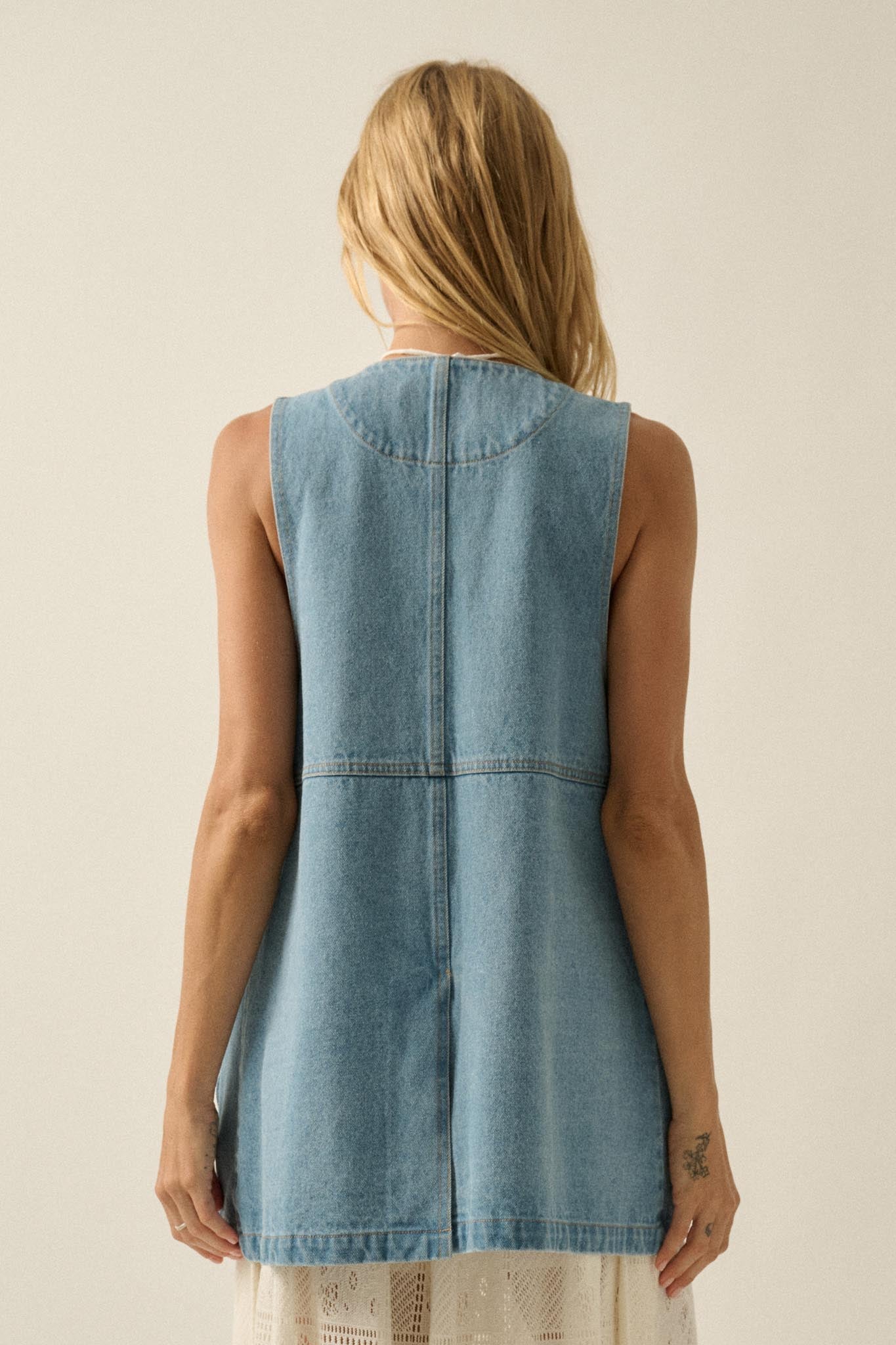 One of These Days Denim Open-Front Cargo Vest