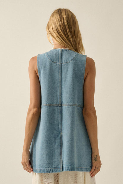 One of These Days Denim Open-Front Cargo Vest