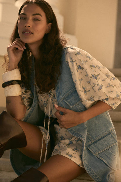 One of These Days Denim Open-Front Cargo Vest