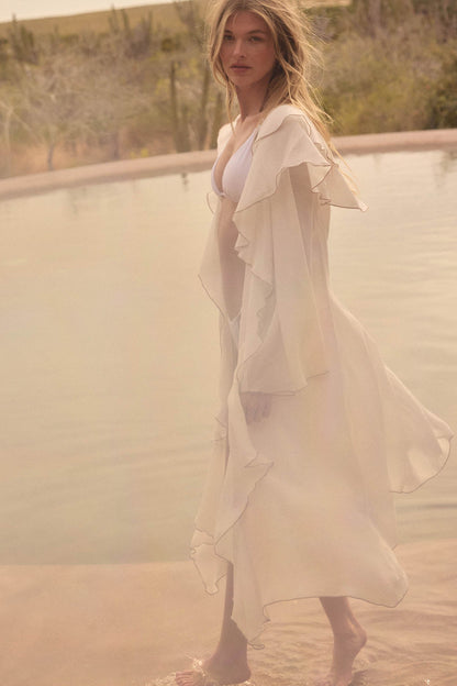 Lavish Living Open-Front Ruffle Kimono Robe