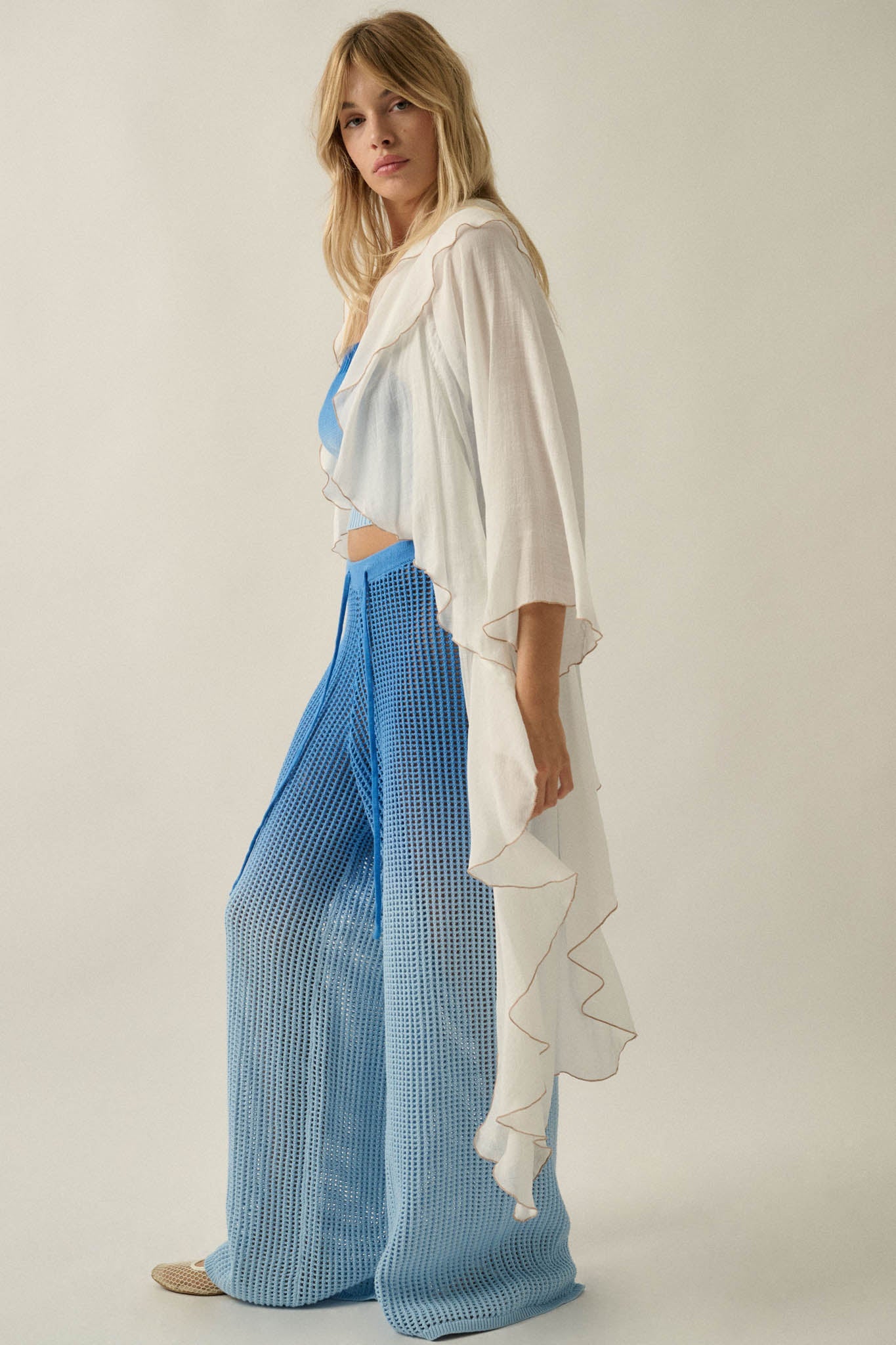 Lavish Living Open-Front Ruffle Kimono Robe