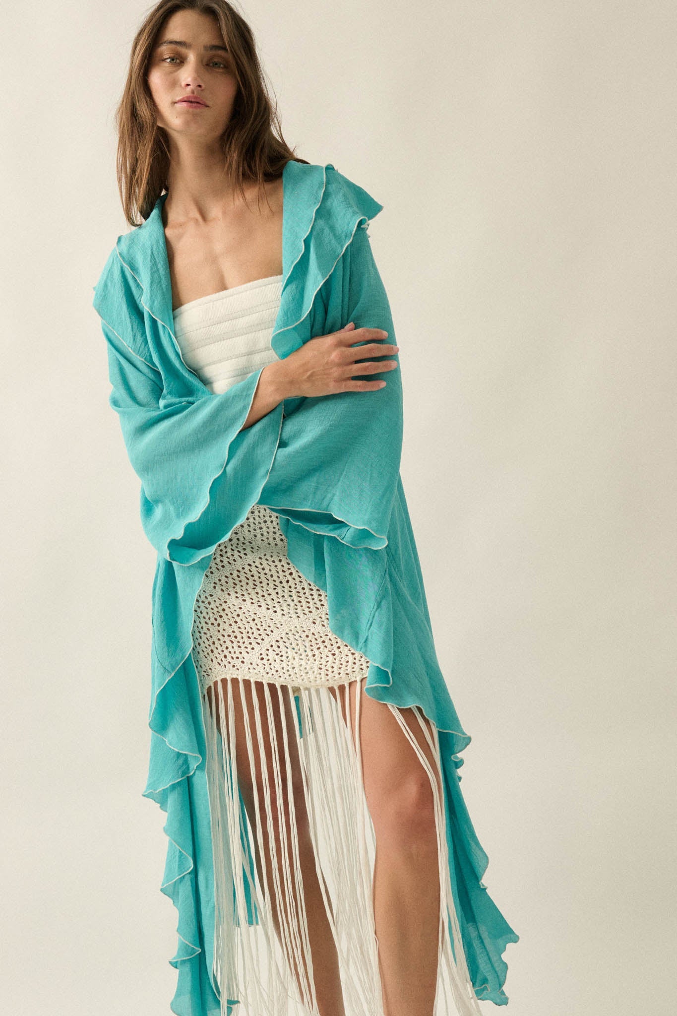 Lavish Living Open-Front Ruffle Kimono Robe