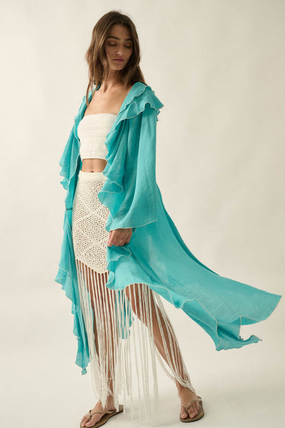 Lavish Living Open-Front Ruffle Kimono Robe