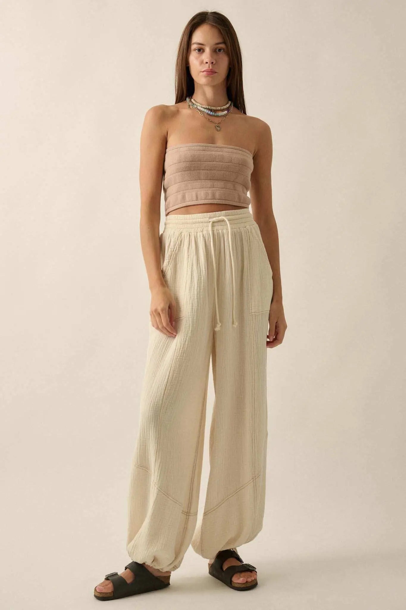 Jump In Crinkle Cotton Drawstring Parachute Pants