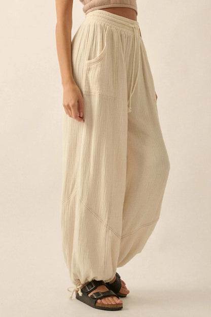 Jump In Crinkle Cotton Drawstring Parachute Pants