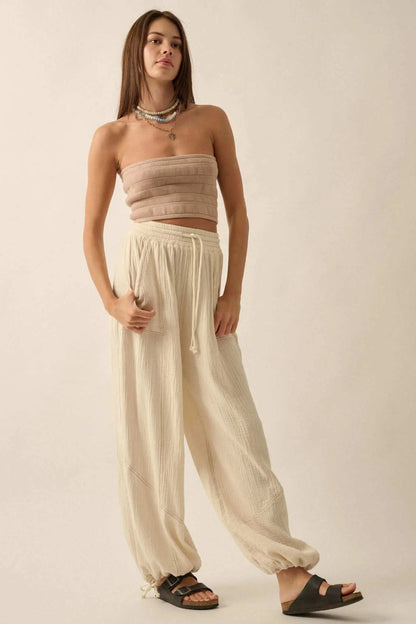 Jump In Crinkle Cotton Drawstring Parachute Pants