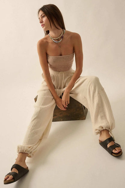 Jump In Crinkle Cotton Drawstring Parachute Pants