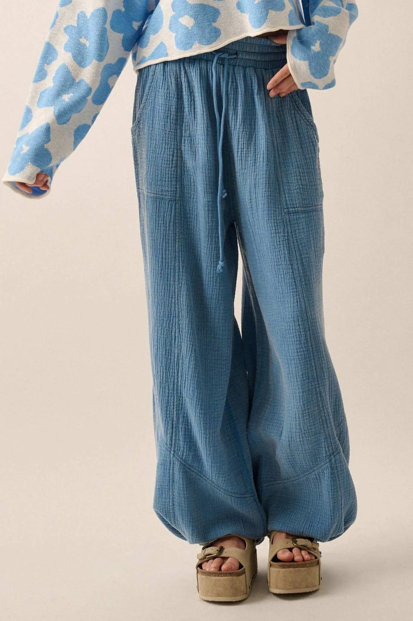 Jump In Crinkle Cotton Drawstring Parachute Pants