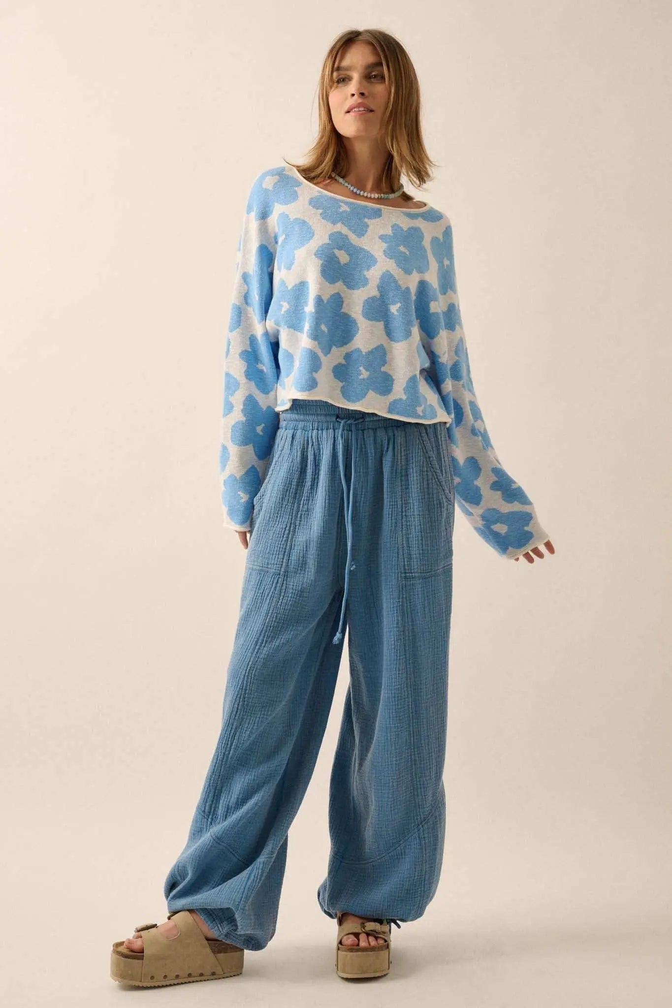 Jump In Crinkle Cotton Drawstring Parachute Pants