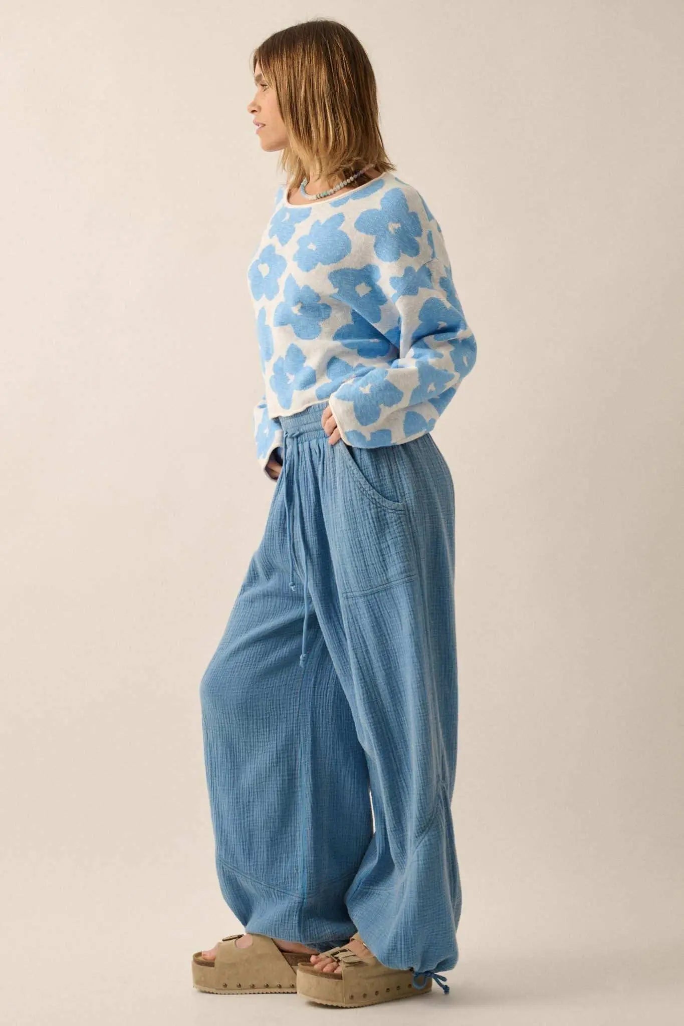 Jump In Crinkle Cotton Drawstring Parachute Pants