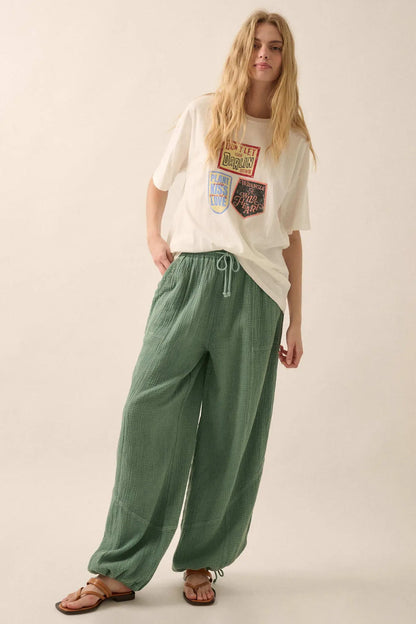Jump In Crinkle Cotton Drawstring Parachute Pants