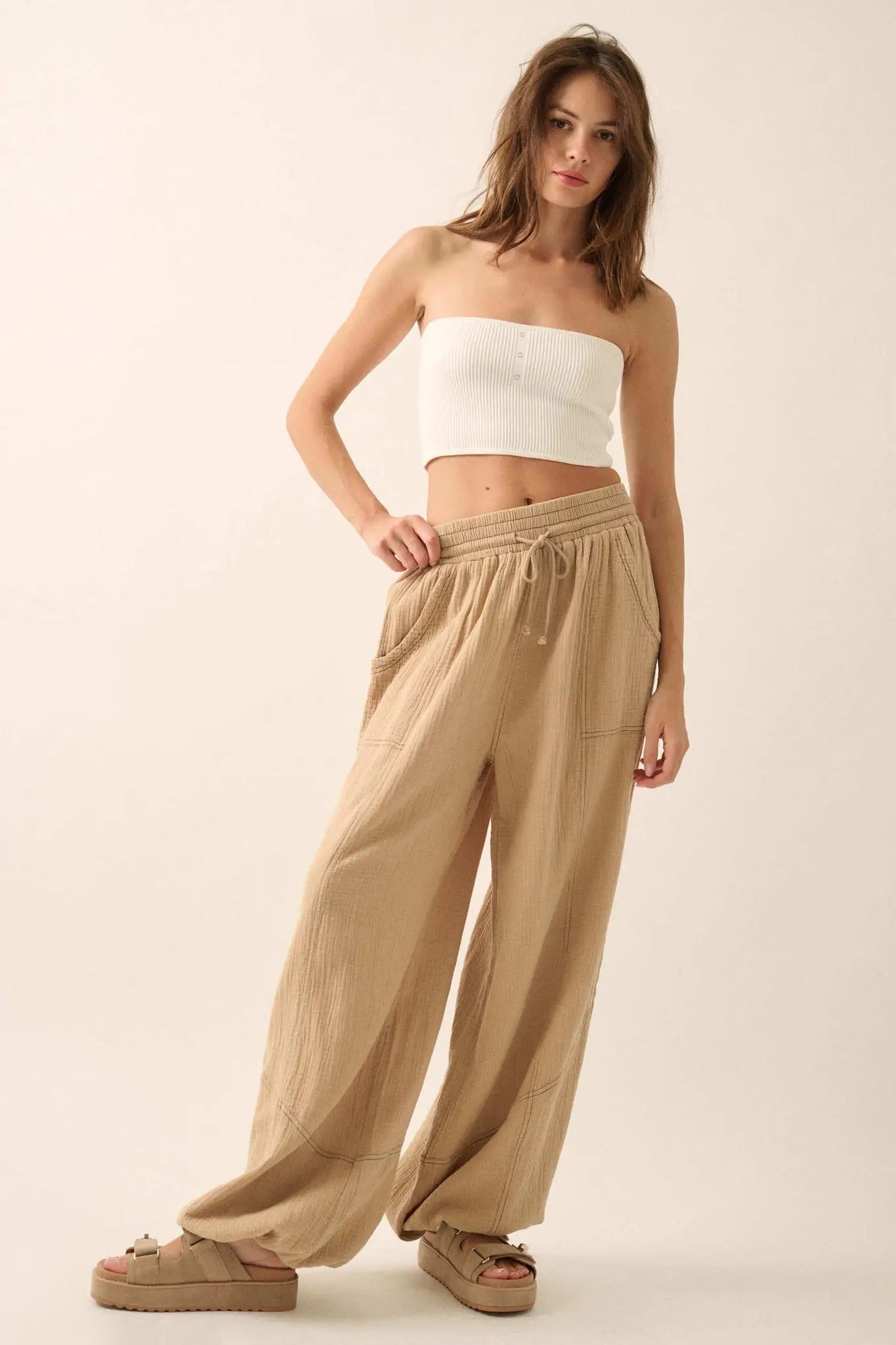 Jump In Crinkle Cotton Drawstring Parachute Pants