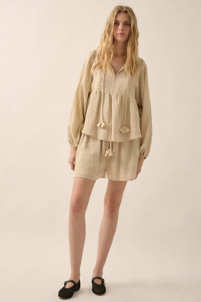 Breezing Through Pinstripe Drawstring Shorts