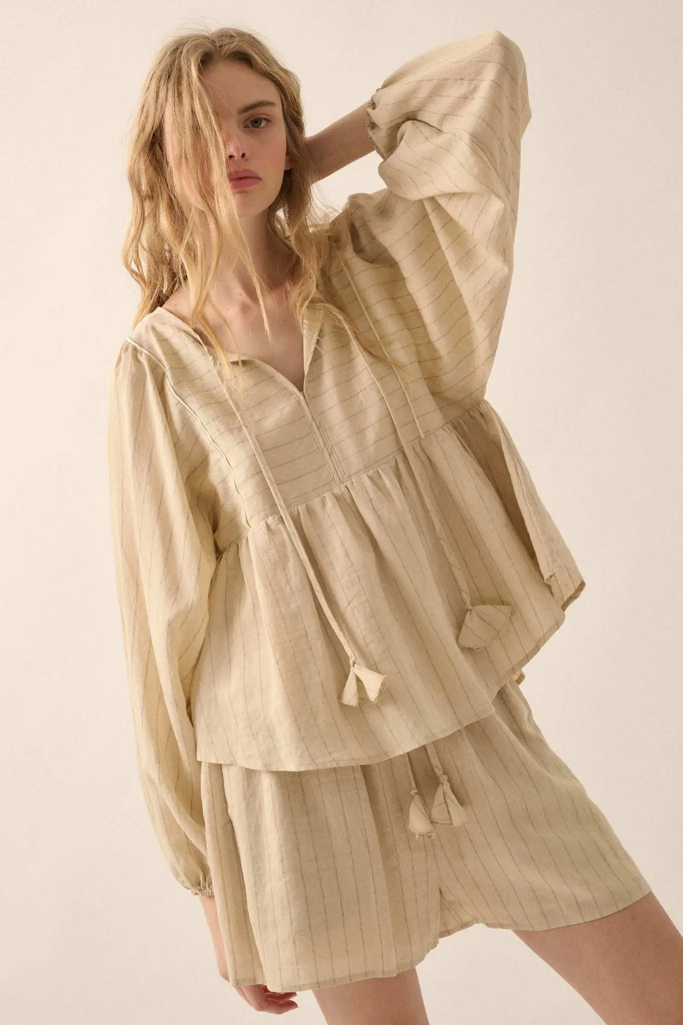 Breezing Through Pinstripe Drawstring Shorts