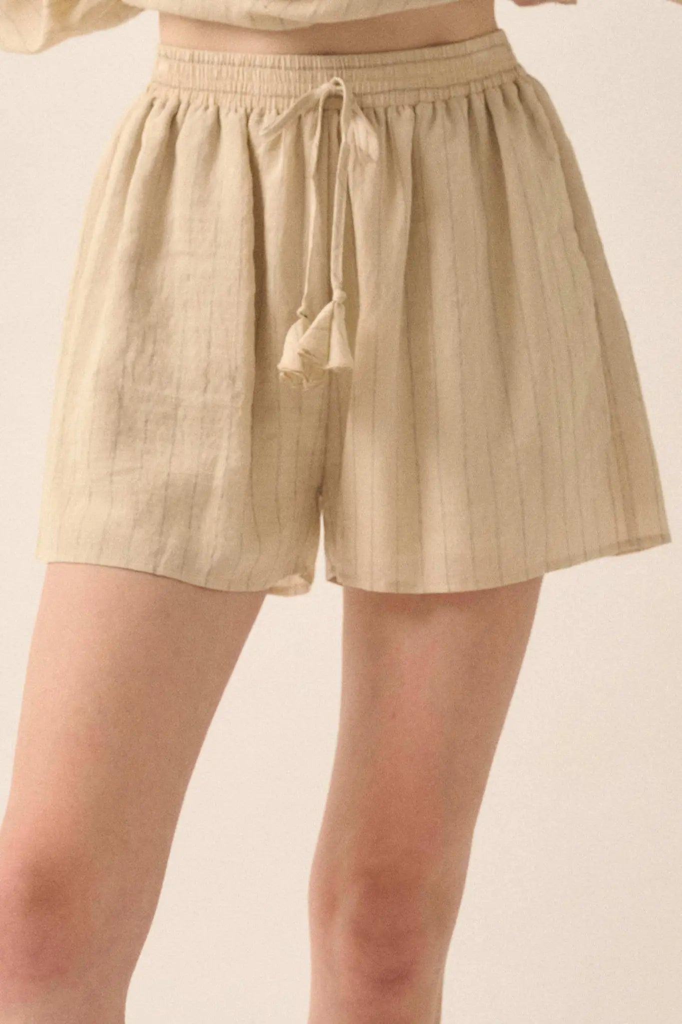 Breezing Through Pinstripe Drawstring Shorts