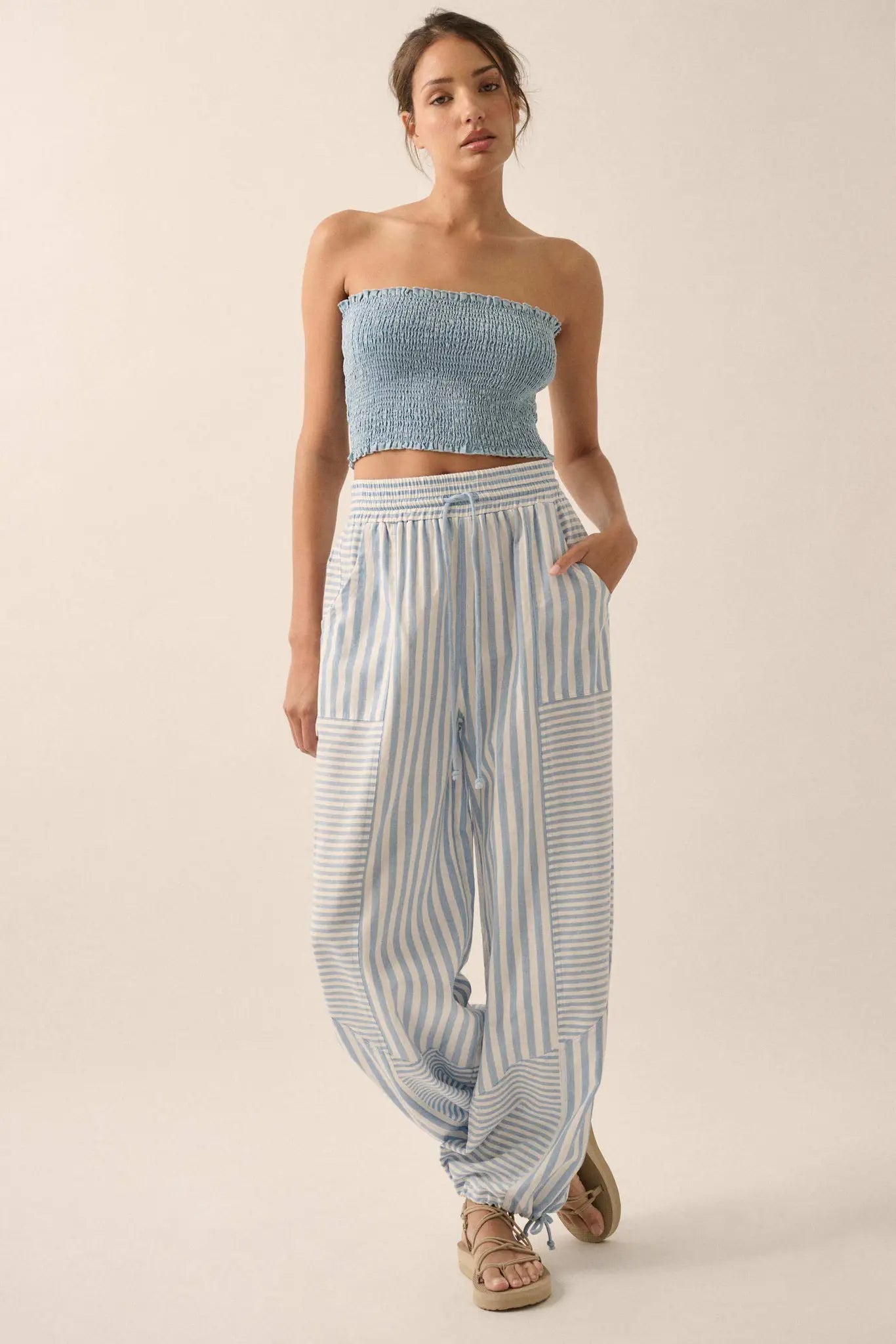 Jump for Joy Striped Drawstring Parachute Pants